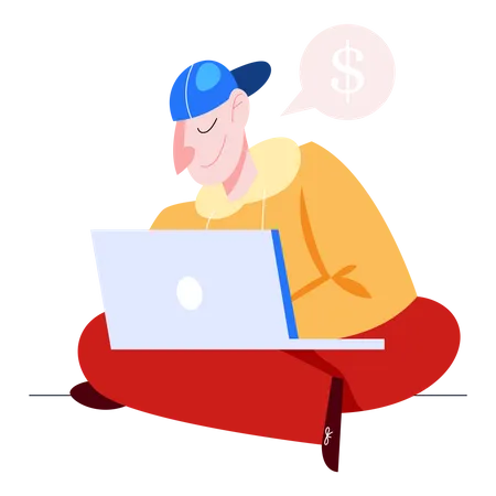 Male freelancer making money online  Illustration