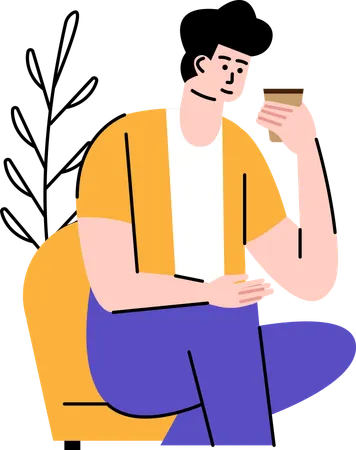 Male freelancer taking relaxing coffee break  Illustration