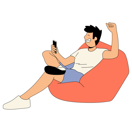 Male freelancer talking on video call on phone  Illustration