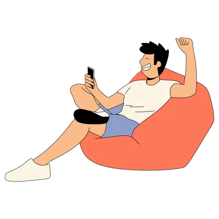 Male freelancer talking on video call on phone  Illustration