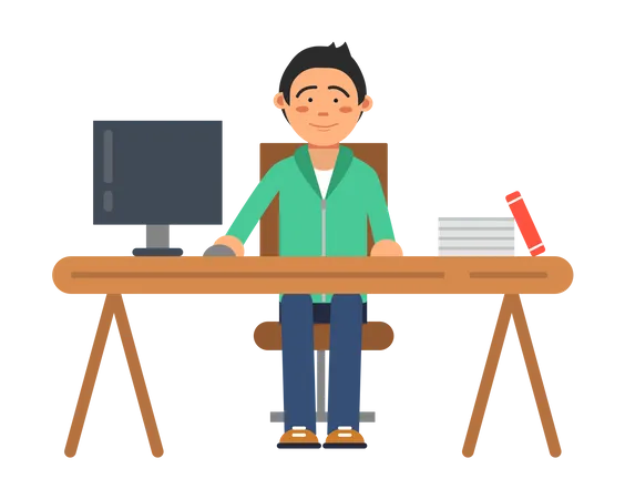 Male freelancer working at office  Illustration