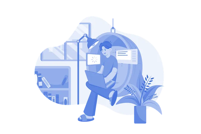 Male Freelancer Working From Home Illustration