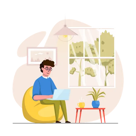 Male freelancer working from home Illustration