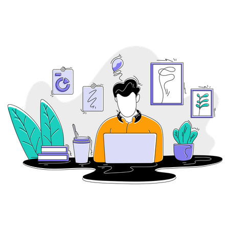 Male freelancer working from home  Illustration