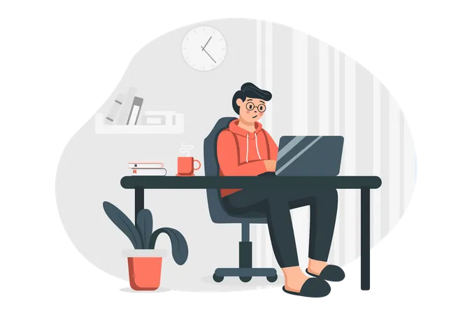 Male freelancer working from home  イラスト