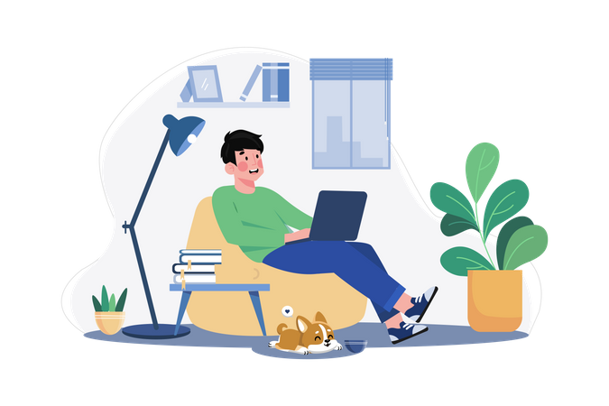 Male Freelancer Working From Home  Illustration