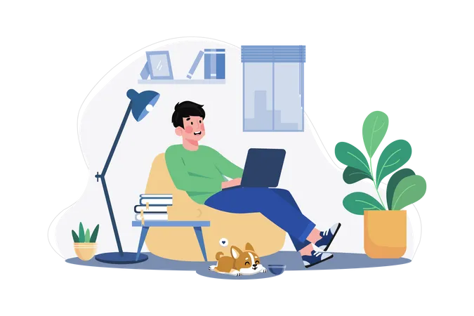 Male Freelancer Working From Home  Illustration
