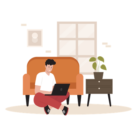 Male freelancer working from home Illustration