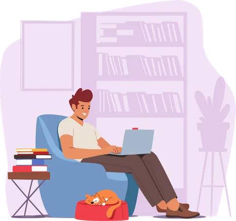 Male freelancer working from home  Illustration