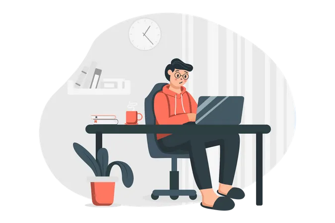 Male freelancer working from home  Illustration