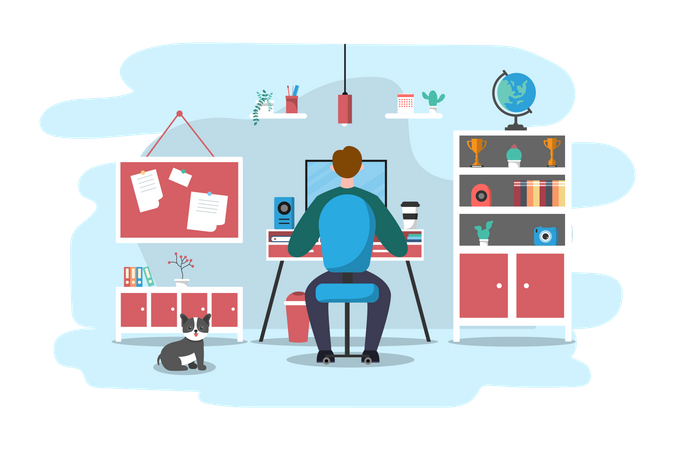 Male freelancer working from home  Illustration