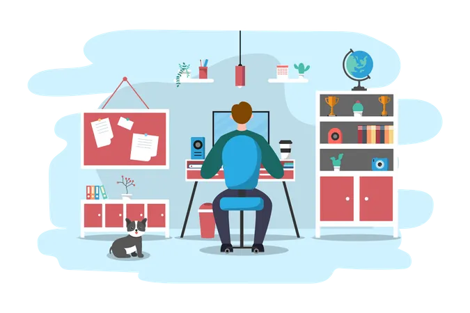 Male freelancer working from home  Illustration