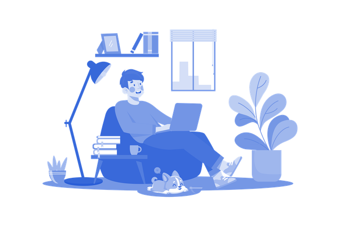 Male Freelancer Working From Home  Illustration