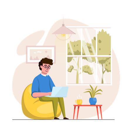 Male freelancer working from home  Illustration