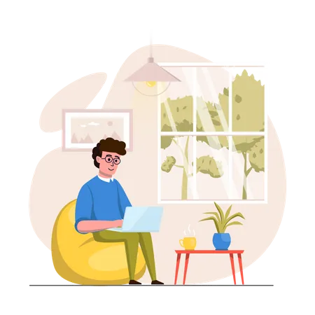 Male freelancer working from home  Illustration