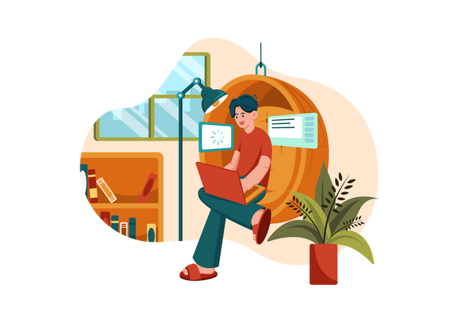 Male freelancer working from home  Illustration