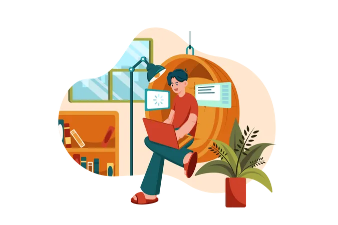 Male freelancer working from home  Illustration