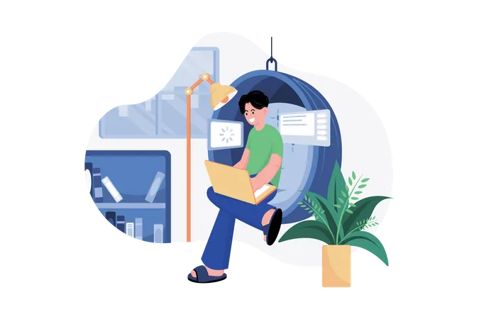 Male freelancer working from home  Illustration