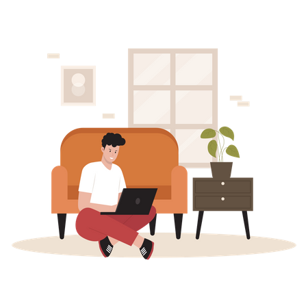 Male freelancer working from home  Illustration