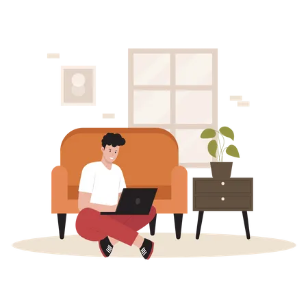 Male freelancer working from home  Illustration