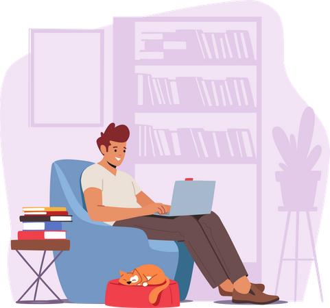 Male freelancer working from home  Illustration