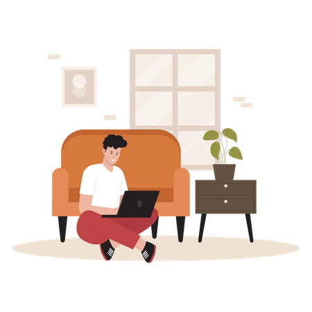 Male freelancer working from home  Illustration