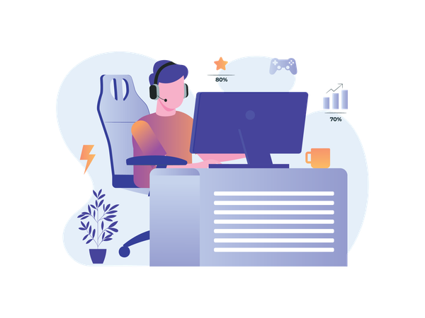 Male Freelancer working on computer  イラスト