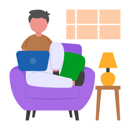 在宅勤務中の男性フリーランサー  イラスト