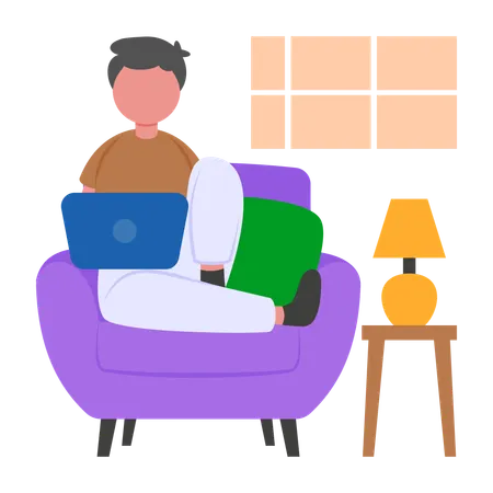 在宅勤務中の男性フリーランサー  イラスト