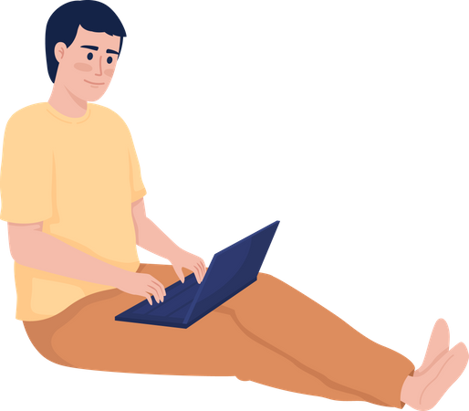 Male freelancer working on laptop  Illustration