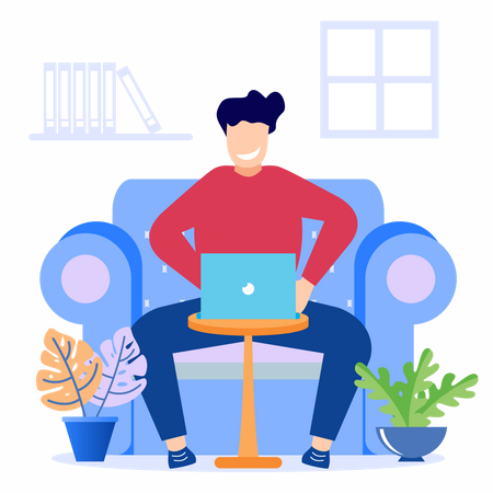 Male freelancer working on laptop  Illustration