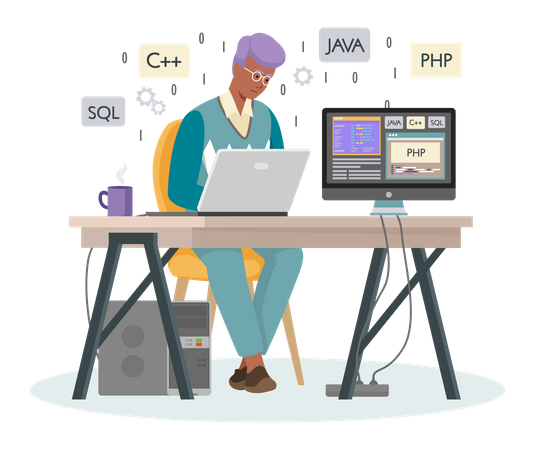 Male Freelancer working on laptop  Illustration