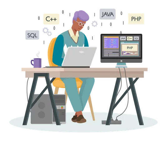 Male Freelancer working on laptop  Illustration