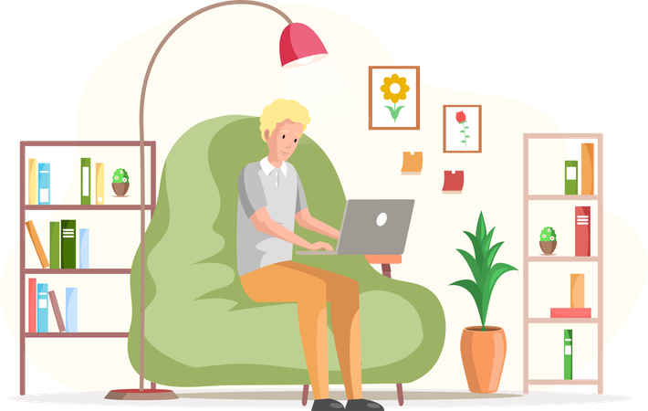 Male freelancer working on laptop  Illustration