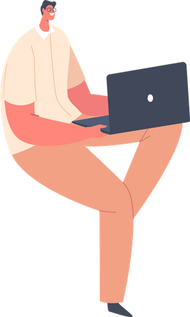 Male freelancer working on laptop  イラスト