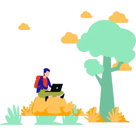 A Freelancer Working On A Laptop In The Park Illustration