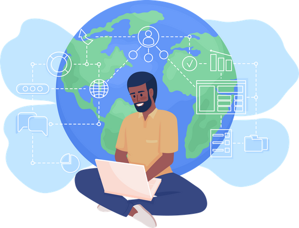 Male freelancer working remotely  イラスト