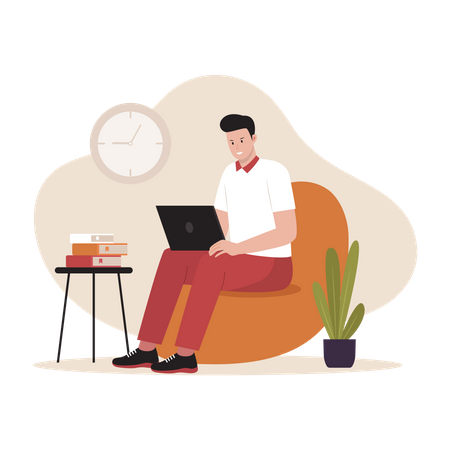 Male freelancer working remotely while sitting at home Illustration