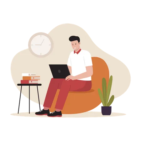 Male freelancer working remotely while sitting at home Illustration