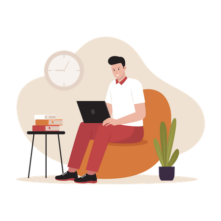 Male freelancer working remotely while sitting at home  Illustration