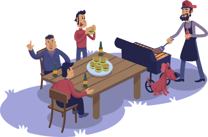 Male friends at barbecue Illustration