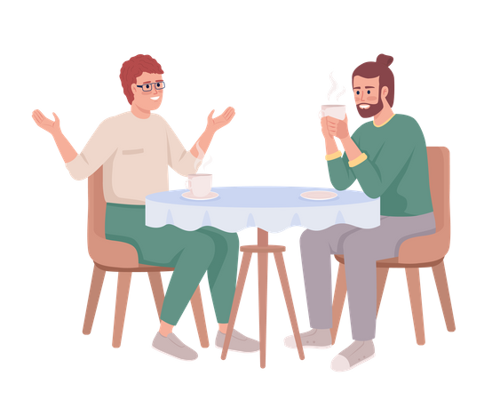 Male friends discussing latest news over coffee Illustration