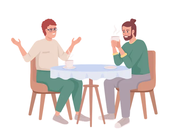 Male friends discussing latest news over coffee Illustration