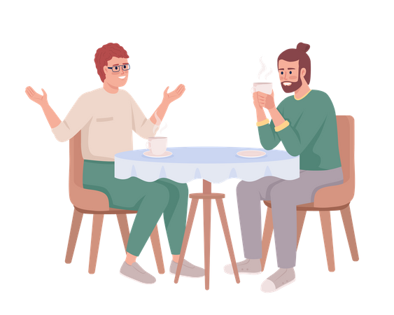 Male friends discussing latest news over coffee  Illustration