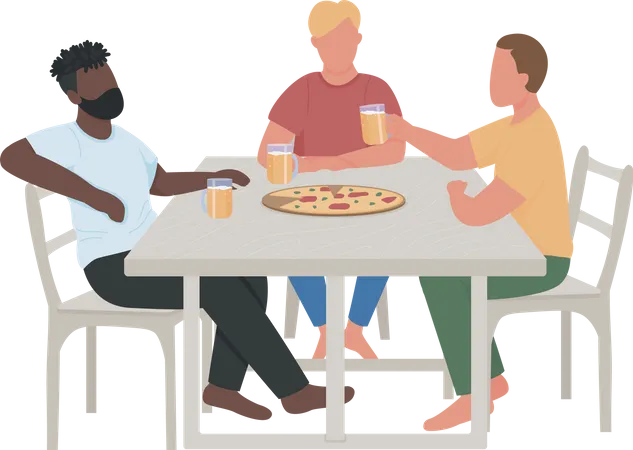 Male friends drinking beer together  Illustration