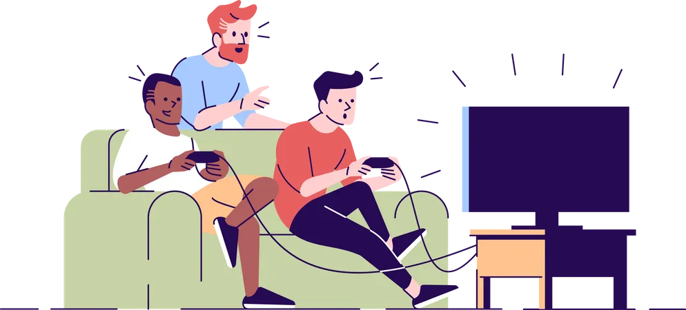 Male friends playing videogame  Illustration