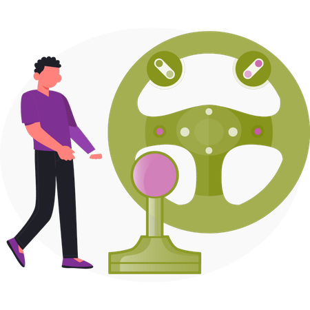 Male gamer introducing staring game controller  Illustration