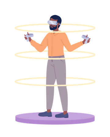 Male Gamer standing on VR gaming station Illustration
