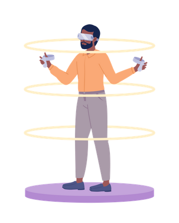 Male Gamer standing on VR gaming station  Illustration