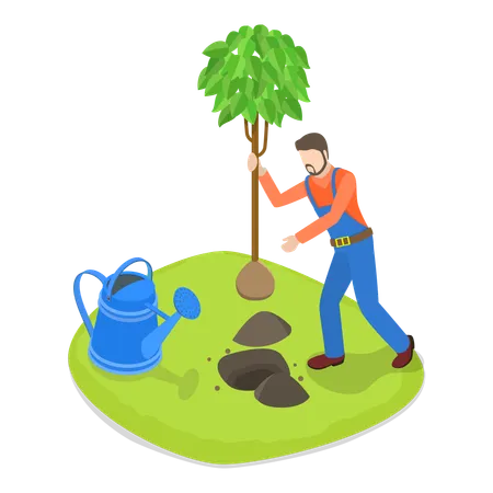 Male gardener doing gardening  Illustration